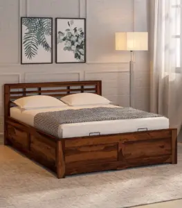 Sengovia Sheesham Wood King Size Bed with Hydraulic Box Storage (Provincial Teak Finish)