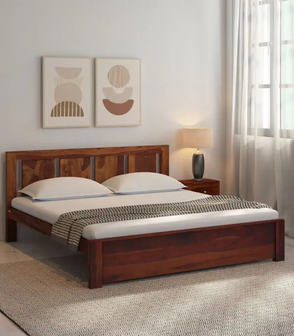 Amerillo Sheesham Wood King Size Bed without Storage (Honey Oak Finish)