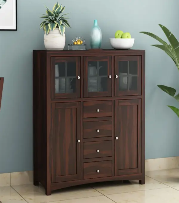 Camrock Sheesham Wood Storage Cabinet with 4 Drawers (Walnut Finish)