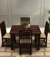 Arolph Sheesham Wood 4 Seater Dining Table Set (Walnut Finish)