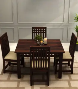 Arolph Sheesham Wood 4 Seater Dining Table Set (Walnut Finish)
