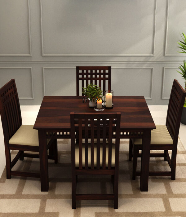 Arolph Sheesham Wood 4 Seater Dining Table Set (Walnut Finish)