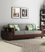 Solake Sheesham Wood 3 Seater Sofa with Side Drawer Storage (Walnut Finish)