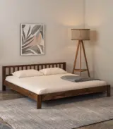 Heroford Sheesham Wood King Size Bed without Storage (Rustic Teak Finish)