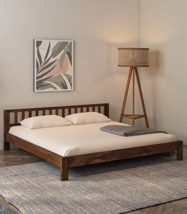 Heroford Sheesham Wood King Size Bed without Storage (Rustic Teak Finish)