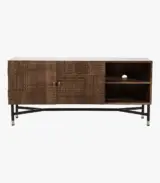 Isan Solid Mango Wood with Metal Stand Floor Standing TV Unit (Dark Brown Finish)