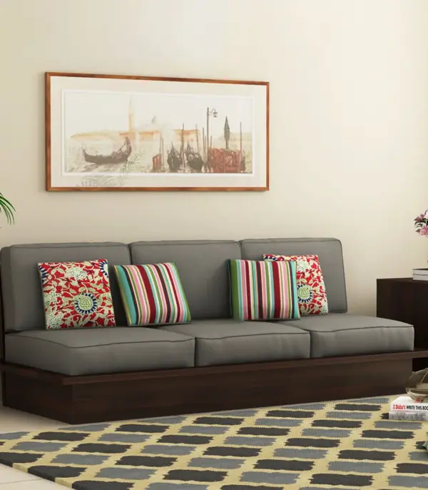 Wayne Sheesham Wood Low Floor 3 Seater Sofa (Walnut Finish)