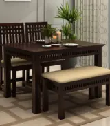 Arolph Sheesham Dining Table with Bench | Walnut Finish