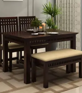 Arolph Sheesham Dining Table with Bench | Walnut Finish