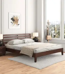 Purely Sheesham Wood King Size Bed without Storage (Walnut Finish)