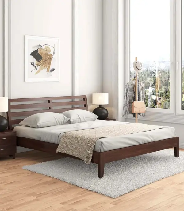 Purely Sheesham Wood King Size Bed without Storage (Walnut Finish)