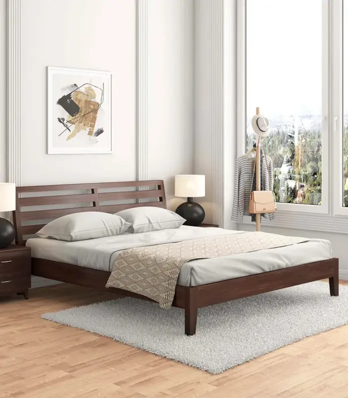 Purely Sheesham Wood King Size Bed without Storage (Walnut Finish)
