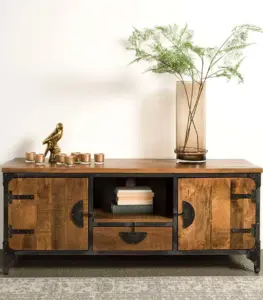 Bastro Solid Mango Wood Floor Standing TV Unit (Natural Finish)
