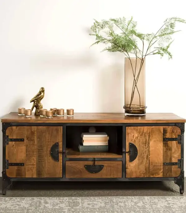 Bastro Solid Mango Wood Floor Standing TV Unit (Natural Finish)