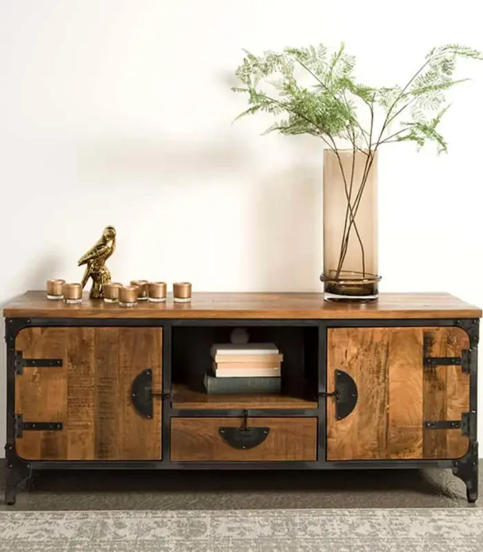 Bastro Solid Mango Wood Floor Standing TV Unit (Natural Finish)