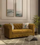 Henray Mango Wood Frame with Valvet Cushion 2 Seater Sofa (Cheshnut Brown)