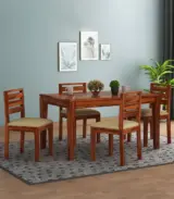 Adwin Sheesham Wood 4 Seater Dining Table Set with Extendable Table Top (Honey Finish)