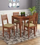 Clambrey Sheesham Wood 4 Seater Cushioned Dining Table Set (Honey Finish)