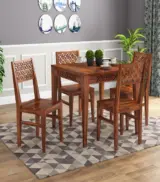 Clambrey Sheesham Wood Compact Size 4 Seater Dining Table Set (Honey Finish)