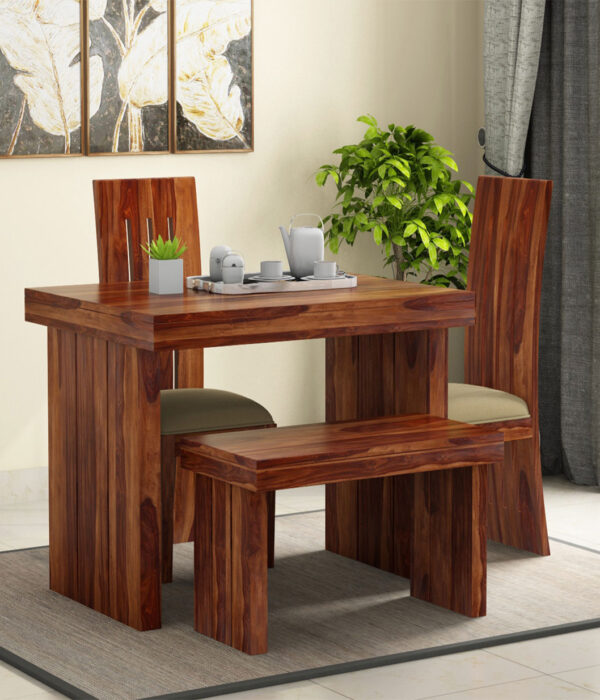 Wertex Compact 4 Seater Dining Set with Bench (Honey Finish)