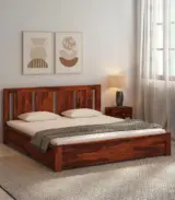 Amerillo Sheesham Wood King Size Bed with Box Storage (Honey Oak Finish)