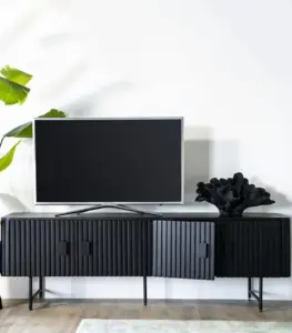 Reminse Mango Wood with Metal Legs TV Unit (Black Finish)