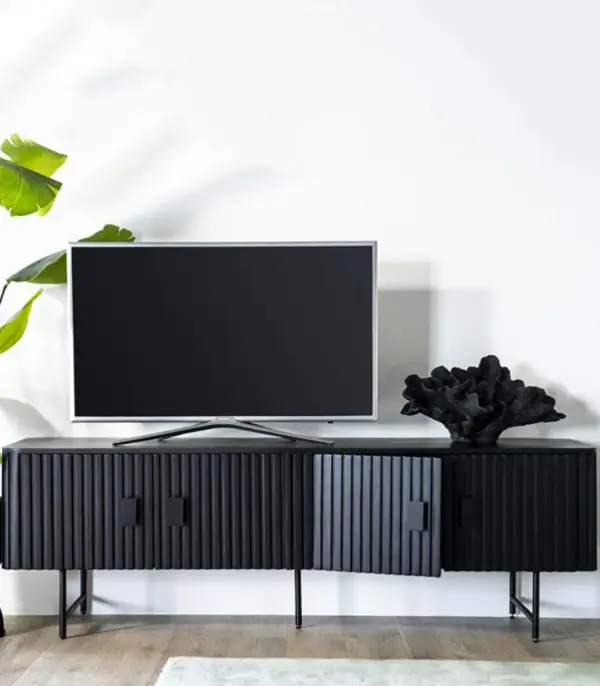 Reminse Mango Wood with Metal Legs TV Unit (Black Finish)