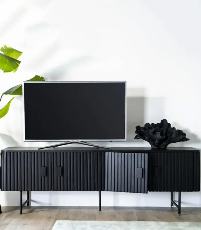 Reminse Mango Wood with Metal Legs TV Unit (Black Finish)