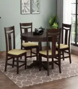 Isadona Sheesham Wood Compact Size Round 4 Seater Cushioned Dining Table Set (Walnut Finish)