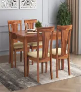 Mcboth Sheesham Wood Compact Size 4 Seater Cushioned Dining Table Set with Drawer Storage (Honey Finish)