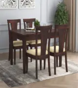 Mcboth Sheesham Wood Compact Size 4 Seater Cushioned Dining Table Set with Drawer Storage (Walnut Finish)