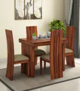 Wortex Sheesham Wood Compact Size 4 Seater Cushioned Dining Table Set (Honey Finish)