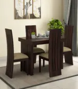 Wortex Sheesham Wood Compact Size 4 Seater Cushioned Dining Table Set (Walnut Finish)