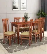 Mcboth Sheesham Wood 6 Seater Cushioned Dining Table Set with Drawer Storage (Honey Finish)