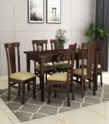 Mcboth Sheesham Wood 6 Seater Cushioned Dining Table Set with Drawer Storage (Walnut Finish)