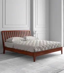 Purely Sheesham Wood King Size Bed without Storage (Honey Oak Finish)