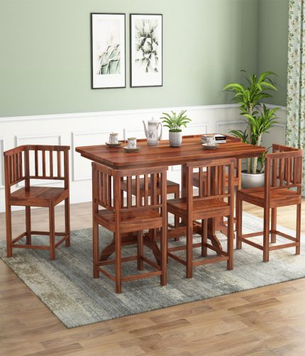 Cohoon 6 Seater Sheesham Wood Space Efficient Dining Set (Honey Finish)