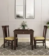Mcboth Sheesham Wood Compact Size 2 Seater Cushioned Dining Table Set with Drawer Storage (Walnut Finish)