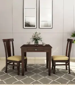 Mcboth Sheesham Wood Compact Size 2 Seater Cushioned Dining Table Set with Drawer Storage (Walnut Finish)