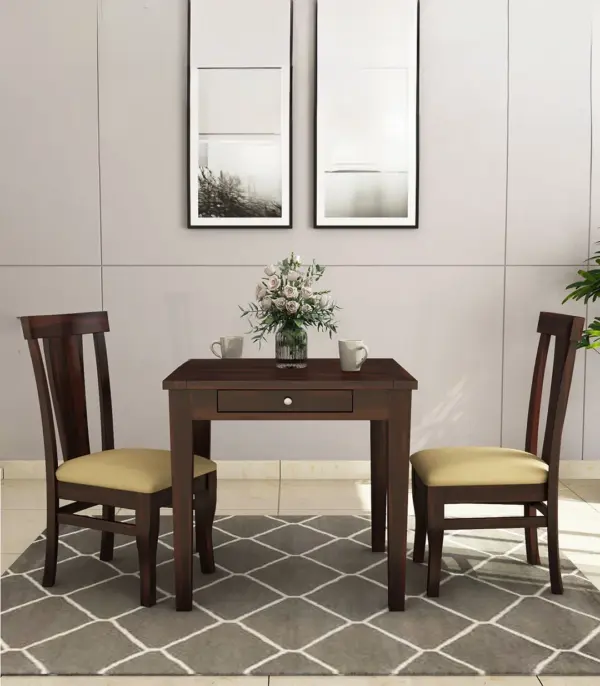 Mcboth Sheesham Wood Compact Size 2 Seater Cushioned Dining Table Set with Drawer Storage (Walnut Finish)
