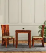 Terexo Sheesham Wood Compact Size 2 Seater Cushioned Dining Table Set (Honey Finish)