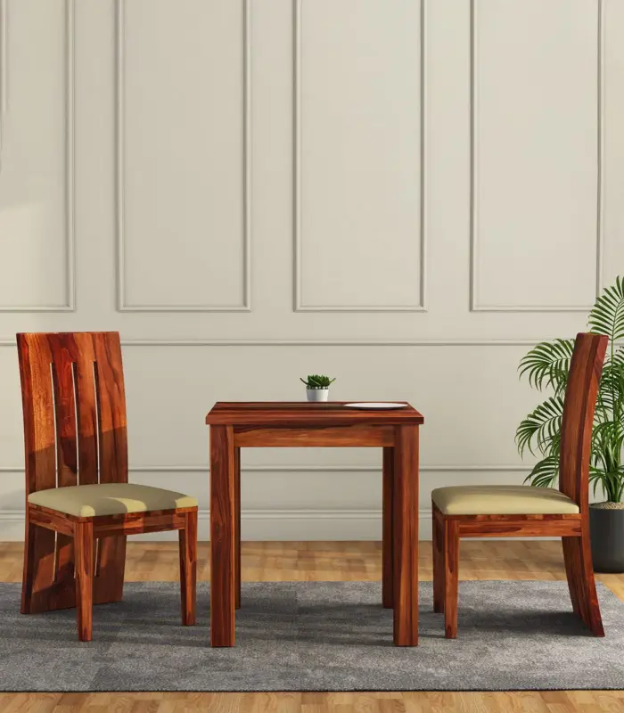 Terexo Sheesham Wood Compact Size 2 Seater Cushioned Dining Table Set (Honey Finish)