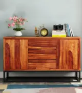 Roay Sheesham Wood Sideboard and Cabinet (Honey Finish)