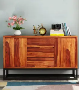 Roay Sheesham Wood Sideboard and Cabinet (Honey Finish)