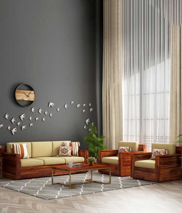 Marriott Wooden Sofa Set in 3+1+1 Seating (Honey Irish Cream)