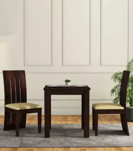 Terexo Sheesham Wood Compact Size 2 Seater Cushioned Dining Table Set (Walnut Finish)