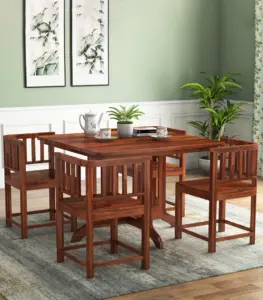 Cohoon Sheesham Wood 4 Seater Dining Table Set (Honey Finish)