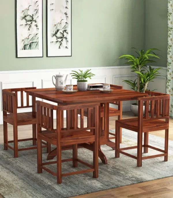 Cohoon Sheesham Wood 4 Seater Dining Table Set (Honey Finish)