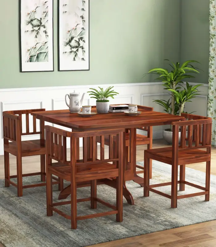 Cohoon Sheesham Wood 4 Seater Dining Table Set (Honey Finish)