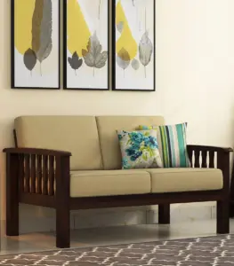 Olympyard Sheesham Wood 2 Seater Sofa (Walnut Finish)